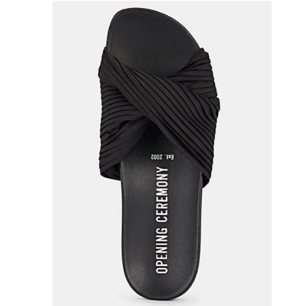 OPENING CEREMONY 'paulyna' Pleated Twist Band Silk Black Slide Sandals 38 7.5